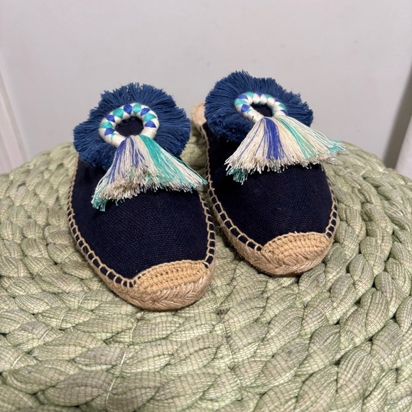 Soludos Kiki Tassel Midnight Blue Canvas Slip On Flat Mule Espadrilles NWOB - Picture 7 of 13